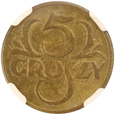 Polska, II RP, 5 groszy 1923 rok, Mosiądz, NGC MS 64 