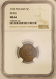 Polska, II RP, 5 groszy 1923 rok, Mosiądz, NGC MS 64 