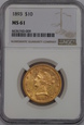 USA , 10 Dolarów Liberty Head 1893 rok , MS 61 NGC