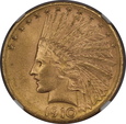 USA, 10 Dolarów Indian Head 1910 D rok, MS 63 NGC