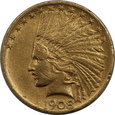 USA, 10 Dolarów Indian Head 1908 MOTTO rok