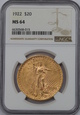 USA, 20 Dolarów St. Gaudens 1922 rok,  NGC MS 64