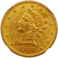 USA  10 Dolarów 1907  rok NGC MS 63   / K1/21  /