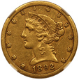 USA 5 Dolarów 1892 CC rok NGC XF45 /K21/