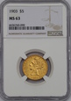 USA, 5 Dolarów Liberty Head 1903 rok, MS 63 NGC, /K8/
