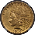 USA, 10 Dolarów Indian Head 1914 rok, AU 58 NGC