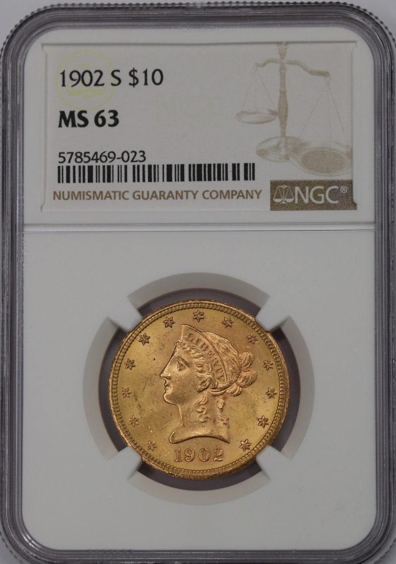 USA, 10 Dolarów Liberty Head 1902 S rok, MS 63 NGC
