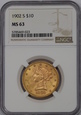 USA, 10 Dolarów Liberty Head 1902 S rok, MS 63 NGC