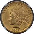 USA, 10 Dolarów Indian Head 1913 rok, AU 58 NGC