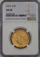 USA, 10 Dolarów Indian Head 1912 rok, AU 58 NGC