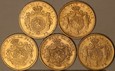 Belgia Zestaw 20 Franków 5 sztuk z lat 1867-1877