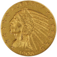 USA  5 Dolarów 1908 rok. Indianin /K 34 /ok. XF45