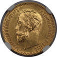 Rosja, Mikołaj II, 5 Rubli 1900 FZ rok, NGC MS 62