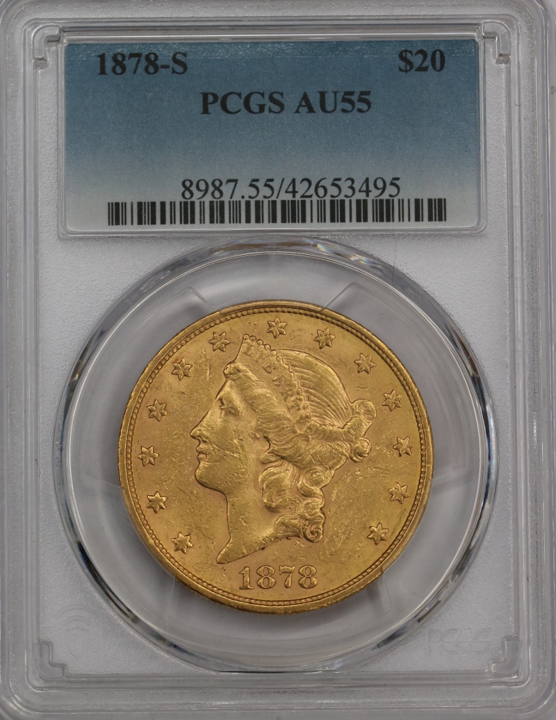 USA, 20 Dolarów Liberty Head 1878 S rok,  PCGS AU 55 