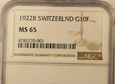Szwajcaria 10 Franków 1922 B NGC MS 65 /K/