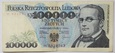 Banknot 100 000 zł 1990 rok - Seria H