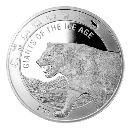Ghana 2022 - Giants of the Ice Age - Cave Lion Ag999 1oz BU 