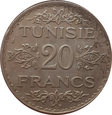 Tunezja - 20 Franków 1934 patyna. Efektowne srebro. 