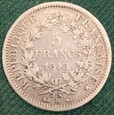 Francja 5 franków 1848 D Lyon Herkules Rzadkość SREBRO