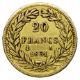 Francja 20 Franków 1831-A, Ludwik Filip, st. 3/3+