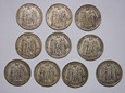 Francja 5 Franków 1873, 1875, Herkules, 10 sztuk, zestaw, st. 3, 3+