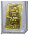 Złota sztabka Credit Suisse, 5 gramów czystego złota, st. 1/1-