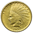USA 10 Dolarów 1907, Indianin, Złoto, st. 2-