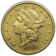 USA 20 Dolarów 1896, Głowa, złoto, st. 3