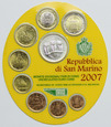 16. San Marino, Euro Set 2007, obiegowe + 5 euro, 9 sztuk, srebro