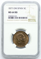 299. Hiszpania, 5 centimos 1877 OM, Alfonso XII, NGC MS64 RB