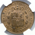 299. Hiszpania, 5 centimos 1877 OM, Alfonso XII, NGC MS64 RB