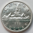 KANADA - 1 dolar 1959 - Canoe / Kajak - Elizabeth II - srebro