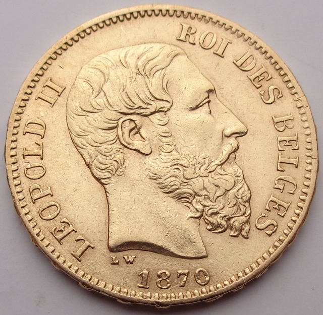 BELGIA - 20 FRANKÓW - 1870 - Leopold II
