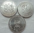 Polska - PRL : 3 x 200 złotych - KPL 1974 - 1975 - 1976 - srebro / 3