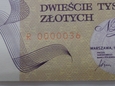 200000 ZŁOTYCH - 1989 seria R 0000036 / UNC