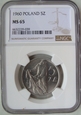 Polska / PRL - 5 Złotych 1960 NGC - MS 65