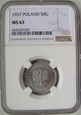 Polska / PRL - 50 Groszy 1957 NGC - MS 63