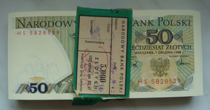 Polska 50 Złotych 1988 seria HS - paczka bankowa