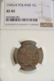 Polska Zygmunt I Stary Grosz 1545 Kraków przebitka NGC XF45 R*