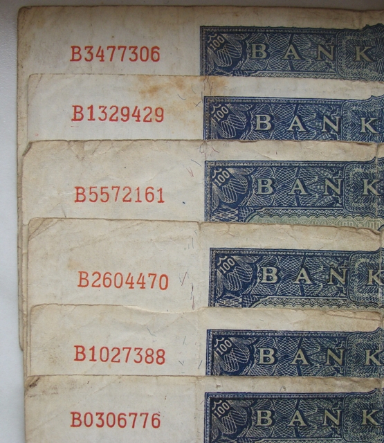 Niemcy / DDR 100 Marek 1948 seria B - 6 banknotów