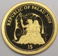 PALAU 2008 Rekin szary rafowy 1 dolar 1g moneta złota UNC