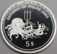 PALAU 2003 Orka Marine Life Protection Ag 5 dolarów UNC