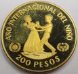 DOMINIKANA 1982 Międzynarodowy Rok Dziecka 200 peso złota moneta