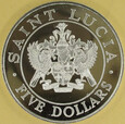 SAINT LUCIA Święta Łucja 1986 Jan Paweł II 5 dolarów UNC