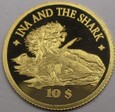 WYSPY COOKA 2008 Ina i rekin 10 dolarów 1g moneta złota UNC