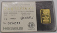 ARGOR HERAEUS Kinebar sztabka 2 g gram Au 9999 złota hologram