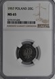20 groszy 1957 NGC MS65