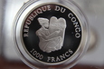 KONGO 1000 franków 2002 ŻAGLOWIEC - SREBRO 