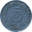 Nr 8996 - 5 fenigów 1918 Królestwo Polskie st.II-