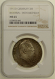 Niemcy - Bawaria - 3 Marki 1911 D - Luitpold - Grading NGC MS65